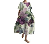 Formal Dresses for Women Women's Retro Botanical Design Printed Casual Loose Dress with Pocket midi Dresses for Women (Purple, XXXXXL)