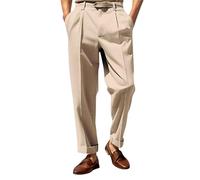 Formal Elasticated Work Trousers Men Slim Fit Straight Leg Pleated Dress Pants Chino Flat-Front Golf Trousers Stretch Smart Casual Business Office Commut Suit Pants with Pockets
