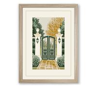 Formal Garden Entrance Architectural Framed Wall Art Print A4 (29.7×21cm) Oak, Wall Decor for Living Room, Bedroom, Office & Home, Ready to Hang, Art Gift