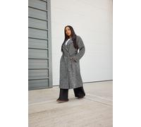 Yours Curve Woven Herringbone Belted Maxi Coat - Women's - Plus Size Curve