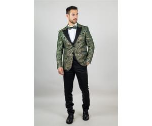 Formal Men’s 4 Piece Tuxedo Green Gold Paisley Wedding Suit
