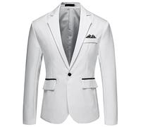 Formal Men's White Tuxedo Jacket - Stylish Multi-Pocketed Suit Blazer, Classic Business Dinner Jacket, Solid Color Cotton, Cosy and Warm for UK