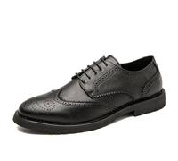 Formal Oxford Shoes for Men Lace Up Round Toe Solid Color PU Leather Derby Shoes Slip Resistant Low Top Non Slip Rubber Sole Classic(Black,6.5 UK)
