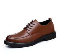 Formal Oxford Shoes for Men Lace Up Round Toe Vegan Leather Apron Toe Block Heel Slip Resistant Anti-Slip Rubber Sole Non Slip Classic(Brown,7.5 UK)