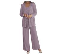 Formal Pant Suit for Mother of The Bride Plus Size 3 Pieces Mother of Groom Pant Set with Jacket for Wedding Evening Gown Mauve Size 14