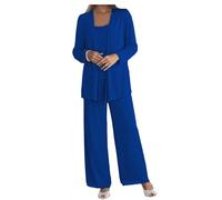 Formal Pant Suit for Mother of The Bride Plus Size 3 Pieces Mother of Groom Pant Set with Jacket for Wedding Evening Gown Royal Blue Size 22