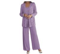 Formal Pant Suit for Mother of The Bride Plus Size 3 Pieces Mother of Groom Pant Set with Jacket for Wedding Evening Gown Dusty Lavender Size 16