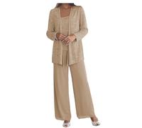 Formal Pant Suit for Mother of The Bride Plus Size 3 Pieces Mother of Groom Pant Set with Jacket for Wedding Evening Gown Taupe Size 18