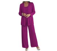 Formal Pant Suit for Mother of The Bride Plus Size 3 Pieces Mother of Groom Pant Set with Jacket for Wedding Evening Gown Plum Size 20