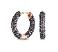 Formal Party Brown Pave CZ Inside Out Small Tube Huggie Hoop Earrings For Women Cubic Zirconia Chocolate Rose Gold Black Plated .75 Inch Diameter