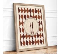 Formal Place Setting Mid-Century Framed Wall Art Print A1 (84.1×59.4cm) Oak, Wall Decor for Living Room, Bedroom, Office & Home, Ready to Hang, Art Gift