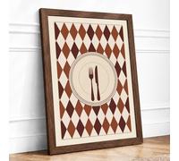 Formal Place Setting Mid-Century Framed Wall Art Print A2 (59.4×42cm) Walnut, Wall Decor for Living Room, Bedroom, Office & Home, Ready to Hang, Art Gift