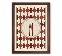 Formal Place Setting Mid-Century Framed Wall Art Print A3 (42×29.7cm) Walnut, Wall Decor for Living Room, Bedroom, Office & Home, Ready to Hang, Art Gift
