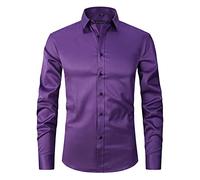 Formal Shirts for Men Solid Colour Shirts Long Sleeve Blouse Turndown Collar Shirt Button-Down Dress Shirt Regular Fit Casual Formal Business Blouse Shirt Top Inner Wear Outwear Purple