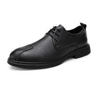 Formal Shoes Dress Oxford for Men Lace Up Round Burnished Toe Faux Leather Derby Shoes Block Heel Rubber Sole Non Slip Low Top Slip Resistant Classic(Black,8 UK)