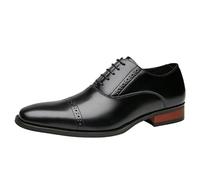 Formal Shoes Dress Oxford for Men Luxury Leather Round Toe Lace-up Casual Business Heel Non Slip Anti-Slip Low Top Rubber Sole Dress Office(Negro,6.5 UK)