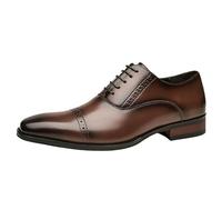 Formal Shoes Dress Oxford for Men Luxury Leather Round Toe Lace-up Casual Business Heel Non Slip Anti-Slip Low Top Rubber Sole Dress Office(Marrone,7.5 UK)