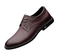 Formal Shoes for Men Lace Up Round Toe Crocodile Embossed Faux Leather Anti-Slip Low Top Non Slip Block Heel Slip Resistant Wedding(Darkbrown,5.5 UK)