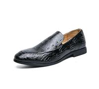 Formal Shoes for Men Slip On Crocodile Embossed Faux Leather Apron Toe Block Heel Low Top Anti-Slip Non Slip Casual(Black,9.5 UK)