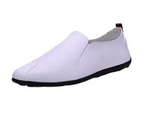 Formal Shoes for Mens Wide Fit Slip-on Work Business Soft Leather Shoes Pointed Toe Orthopedic Flat Dancing Shoe Comfort Low Top Wedding Dress Oxford Flats Footwear White