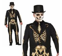 Formal Skeleton Costume Mr Bones Mens Halloween Fancy Dress Outfit