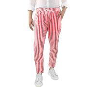 Formal Striped Trousers for Men, Loose Breathable Cotton and Linen Trouser, Elastic Waist Drawstring Slant Pocket Length Pants, Business Pan Stripe Tapered Fit Cargo Style for Boys Bottoms