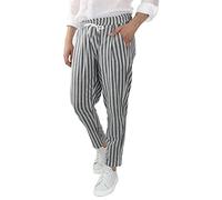 Formal Striped Trousers for Men, Loose Breathable Cotton and Linen Trouser, Elastic Waist Drawstring Slant Pocket Length Pants, Business Pan Stripe Tapered Fit Cargo Style for Boys Bottoms Black
