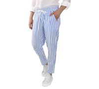 Formal Striped Trousers for Men, Loose Breathable Cotton and Linen Trouser, Elastic Waist Drawstring Slant Pocket Length Pants, Business Pan Stripe Tapered Fit Cargo Style for Boys Bottoms Light Blue