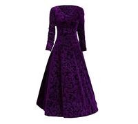 Formal V-Neck Ball Gown for Women, Elegant Ball Gown, 3/4 Sleeves, Maxi Dress, Empire Waist, Bridesmaid, Wedding, Charming Dress, Women's Velvet Party Dress, Evening Dress, Long, purple, M