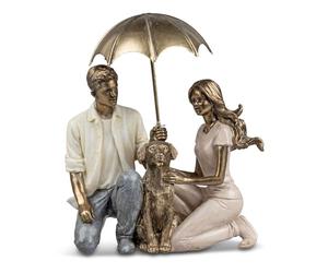 formano Decorative Figure Couple with Dog Sculpture 18 x 16 x 9 cm Hand-Painted Polyresin Colourful Loving Gift Protection and Security Umbrella Removable Detailed Living Room Decoration