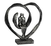 formano Decorative Figurine Love Couple Heart Made of Polyresin Sculpture 26 cm - Black Silver - Romantic Decoration for Home and Gift Idea for Valentine's Day, Wedding or Anniversary - Loving Figure