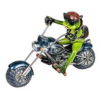 Formano Decorative frog 'biker', length: 22 cm, made of artificial stone, light green/grey, 1 piece, handmade and painted by hand.
