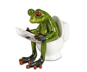 formano Frog Figurine on Toilet with Newspaper - Funny Ceramic Decorative Figure - Frog Decoration for Bathroom & Guest Toilet - Funny Bathroom Figure - Gift Idea (Newspaper WC)