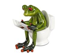 formano Frog on Toilet with Newspaper Figure 11 cm Hand-Painted Funny Artificial Stone Decoration - Funny Gift Idea and Original Indoor Decoration for Bathroom, Shelf, Office