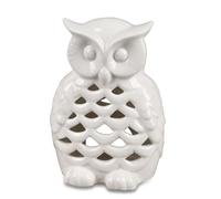 formano Lantern Owl 12 cm White Glazed Porcelain - Tea Light Holder Decorative Figure - with Breakthrough - Living Room Garden Patio - Gift Idea Owl Candle Holder