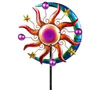 formano Multicolor Metal Floral Bird Repellent Windmill, 124 cm - Garden Decoration and Wind Chime