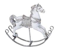 formano Rocking Horse Christmas Decoration 21 cm Artificial Stone Figure Hand-Painted Decorative Figure White Silver Winter Table Decoration Window Sill Decoration