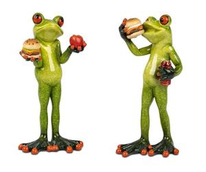 formano Set of 2 Frog with Burger from Frog Houses - Funny Frogs 16 cm - Figurine Decoration Hand-Painted Artificial Stone Sculpture