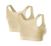 Forme Science Bra Posture Correcting Women's Front Closure Posture Wireless Back Support Full Coverage Sports Bra of 2 Bras for Women Sports (Beige, S)