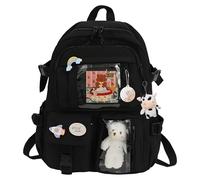 Formemory Kawaii Backpack Cute School Bags,Back to School Backpacks with Bag Cow Pendant Accessory,Large Capacity Bags Ideal for Girl Supplies (Black)