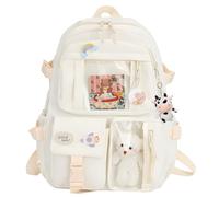 Formemory Kawaii Backpack Cute School Bags,Back to School Backpacks with Bag Cow Pendant Accessory,Large Capacity Bags Ideal for Girl Supplies (white)