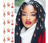 Formery Christmas Tree Braid Accessories Gold Santa Claus Loc Hair Jewelry Xmas Present Heart Charms African Dreadlock Ring Clips for Black Women and Girls (15PCS)