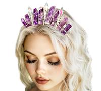 Formery Purple Raw Crystal Crown Silver Amethyst Pendulum Quartz Headband Handmade Natural Stone Headpiece Hair Accessories for Women