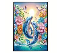 Formeyart Dolphin Diamond Painting Notebook for Adults, A5 Diamond Art Journal and DIY Sketchbook, Diamond Art Kit Supplies,Gift for Beginners, Craft Lovers, Artists (Dolphin)