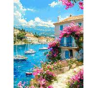 Formeyart River Paint by Numbers for Adults, Coastal Paint by Numbers for Adults, DIY with Brushes and Acrylic Paints, Painting by Numbers Adult Set Canvas for Gift Decoration (Romantic Resorts)