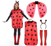 FORMIZON Ladybird Costume, Ladybug Costume, Red Ladybird Costume with Wings, Leg Sleeves and Headband, Ladybug Party Outfit for Adults, Carnival, Dress Up, Party, Cosplay (Ladybug, S)