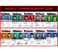 Formula 1 2025 World Championship Drivers Collection, A4 Print with Reproduced Autographs, Team Cars Display, 29.7 x 21 cm
