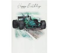 Formula 1 Racing Car Birthday Card, Watercolour Design in Turquoise and Black