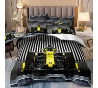 Formula car Bedding Set, 3D printing F1 Duvet Cover Soft Microfibre Quilt Cover with Pillowcases and Zipper Closure for Home (Style 14,Double(200x200 cm))