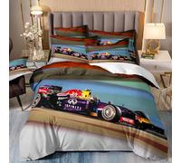 Formula car Bedding Set, 3D printing F1 Duvet Cover Soft Microfibre Quilt Cover with Pillowcases and Zipper Closure for Home (Style 21,Double(200x200 cm))